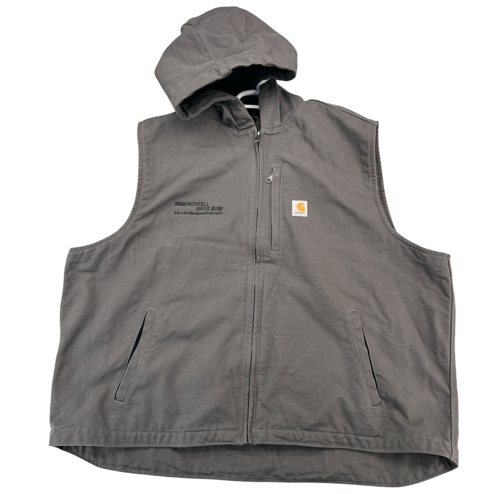 Carhartt 103837 Mens 3XL Gray Hooded Duck Canvas Fleece Lined Work Vest Logo